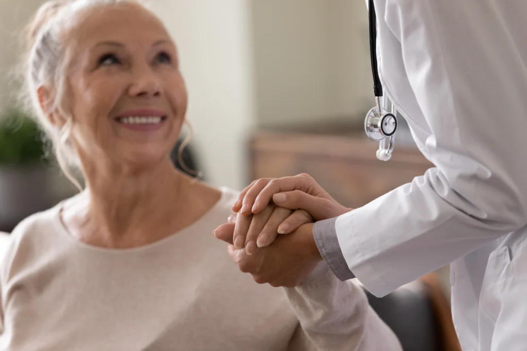 hopeful female patient with surgeon
