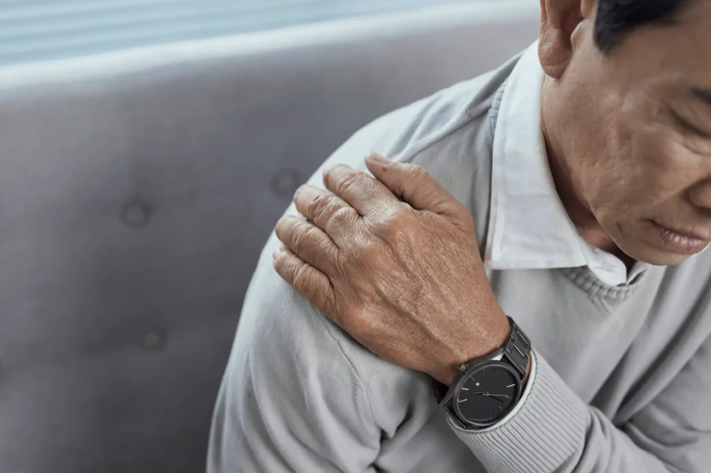 patient recovering from rotator cuff surgery.