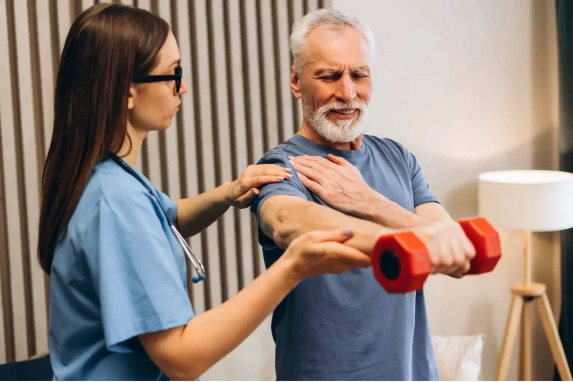 Orthopedic doctor helping patient
